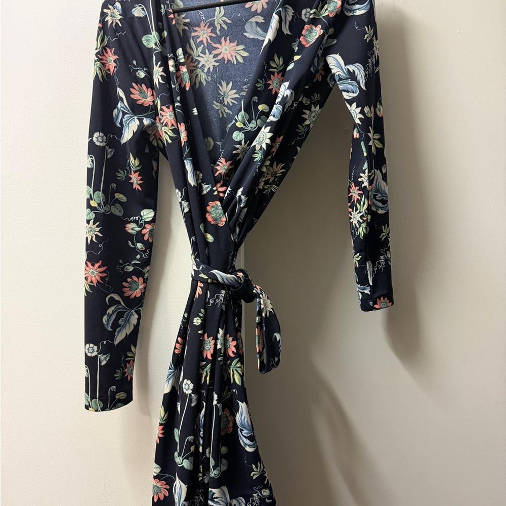 Floral Ann Taylor Wrap Dress with Tie Waist - Black Base